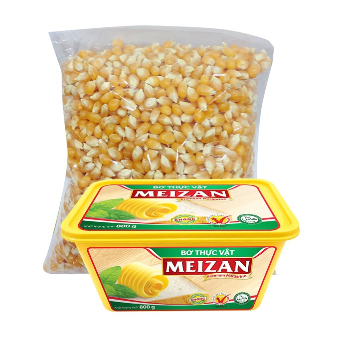 Ngô Mỹ 1kg Kèm Hộp Bơ Đại + 800g + cho làm bắp rang bơ ngon như ngoài hàng dễ làm tại nhà