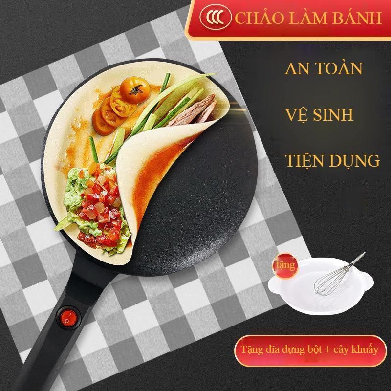 Chảo Làm Bánh Đa Năng Bánh Kếp Crepe, Bánh Tráng, Bánh Cuốn, Pancake Tặng Kèm Bát Đựng Bột Và Cây Khuấy