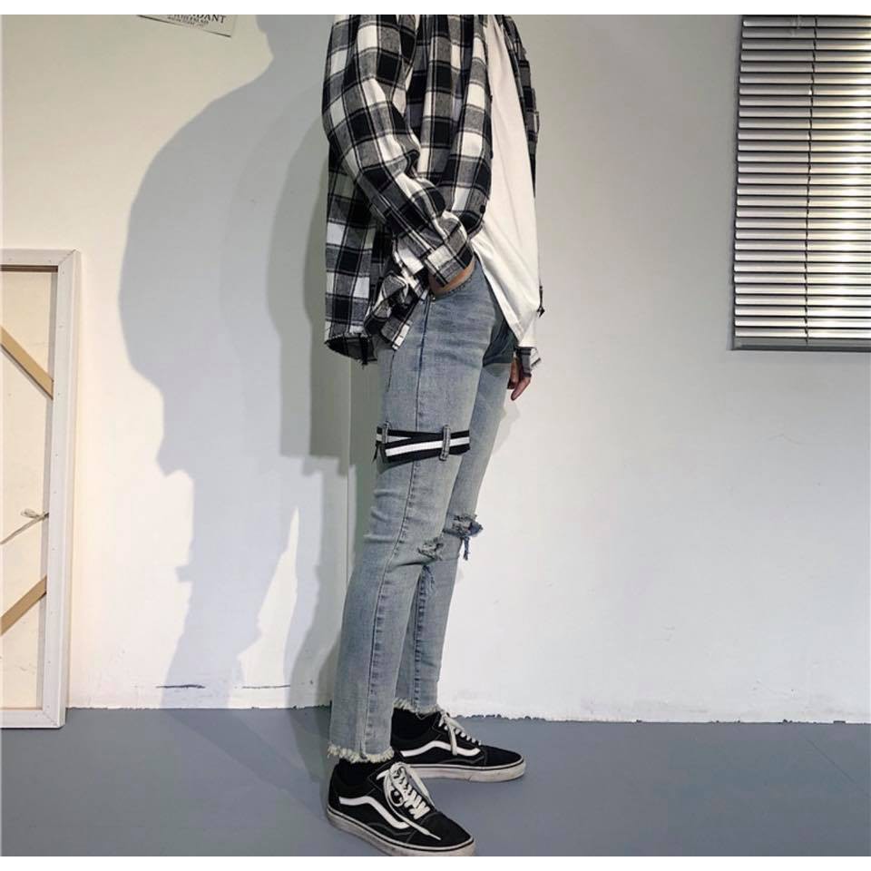 Quần Jean Skinny Rách Gối Bụi Bặm Chất Dày Dặn Co Giãn | BigBuy360 - bigbuy360.vn