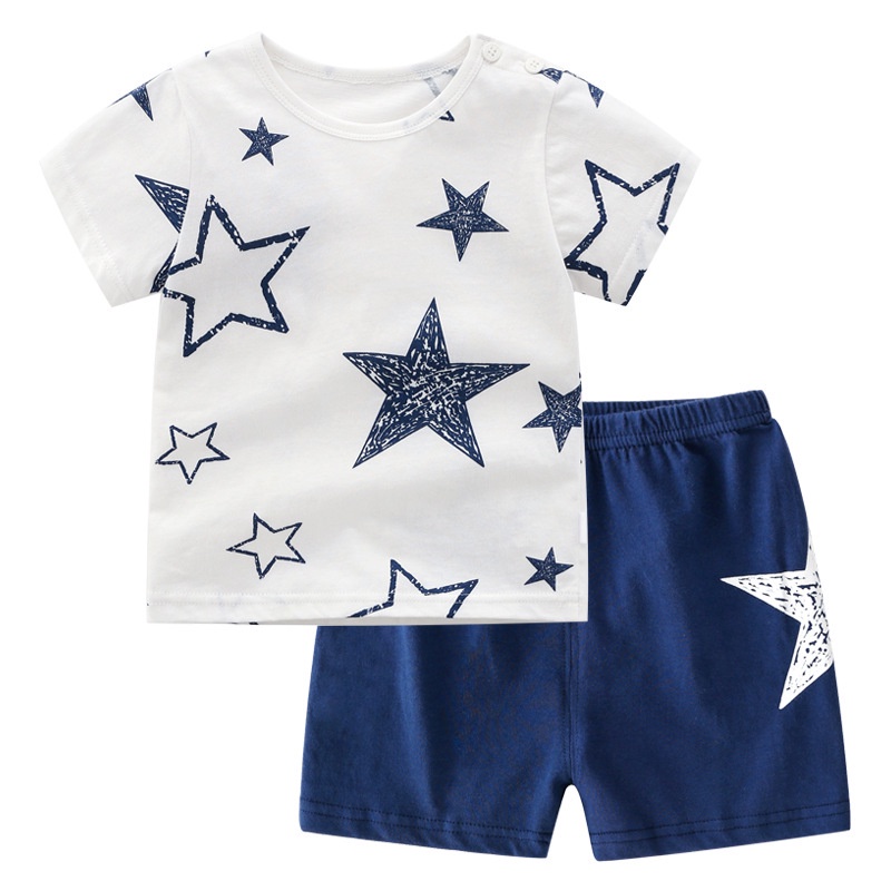 Soffny Bộ Đồ Ngủ Áo Thun Tay Ngắn + Quần Short Vải Cotton Thời Trang Mùa Hè Cho Bé