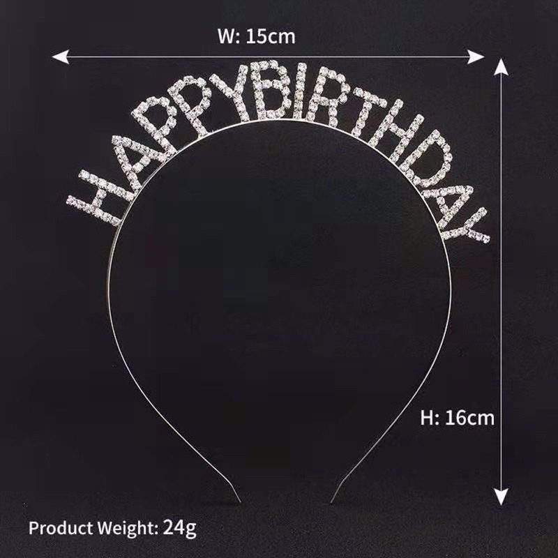 Bờm, băng đô cài tóc sinh nhật đính đá lấp lánh happy birthday