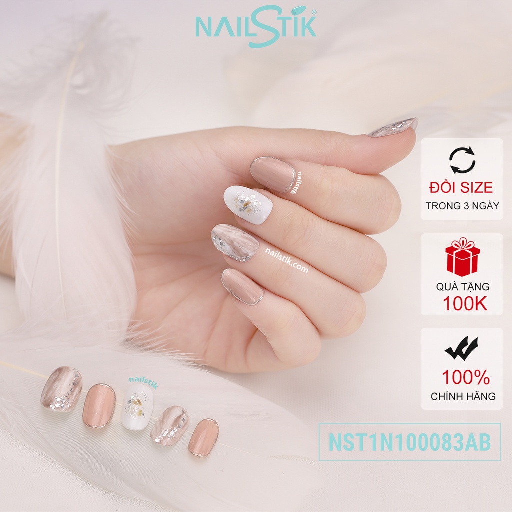 Móng úp thiết kế by NAILSTIK, màu nude nâu, form móng bầu, ngắn/dài, 083