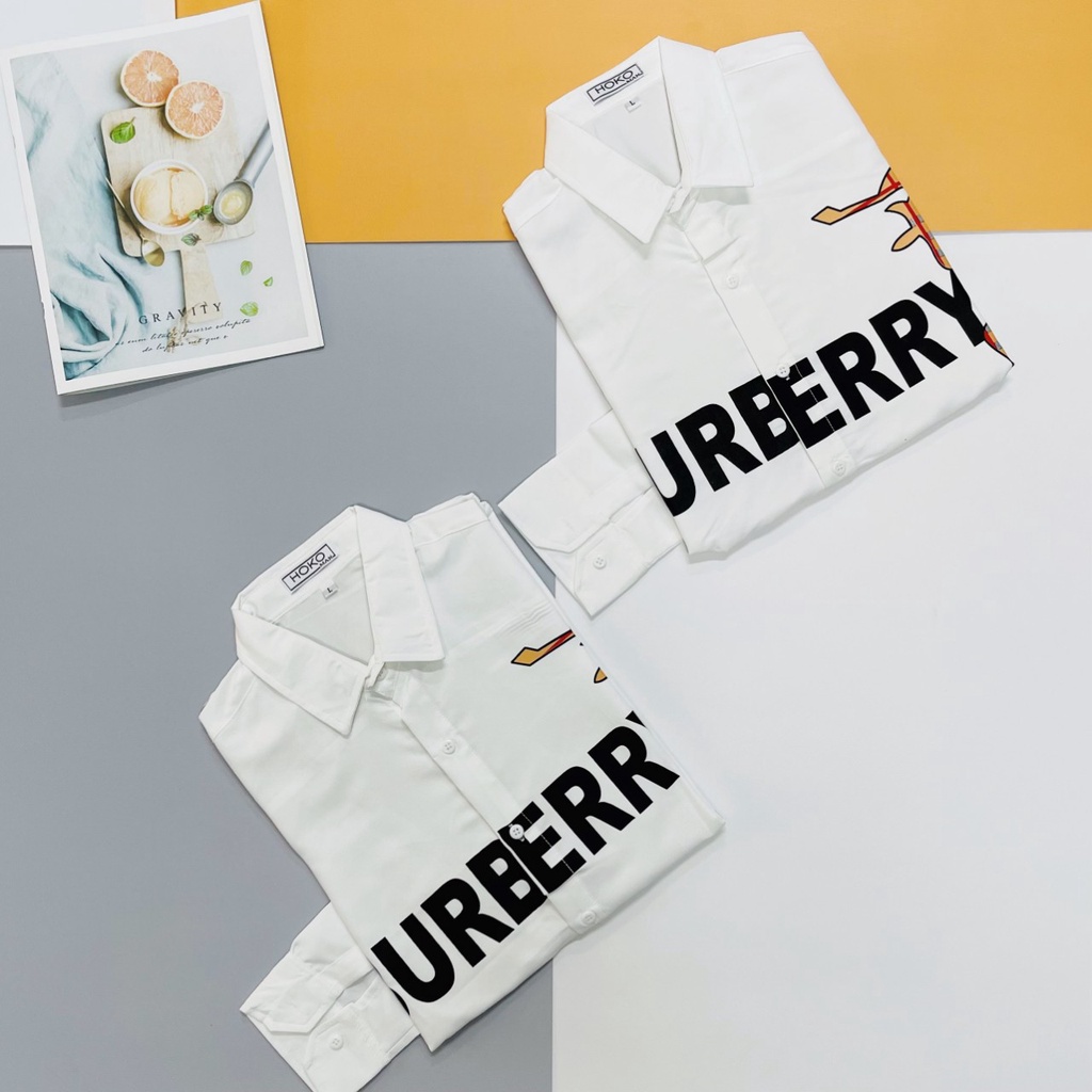 Áo sơ mi dài tay trắng BURBERRY form rộng đẹp lụa mát cổ bẻ che nút hàn quốc MEMOTOP