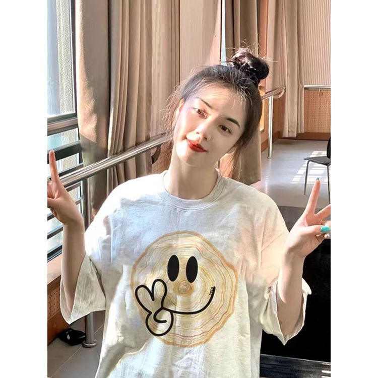 Áo thun SELVZE cotton tay ngắn dáng rộng in họa tiết thời trang cho nữ