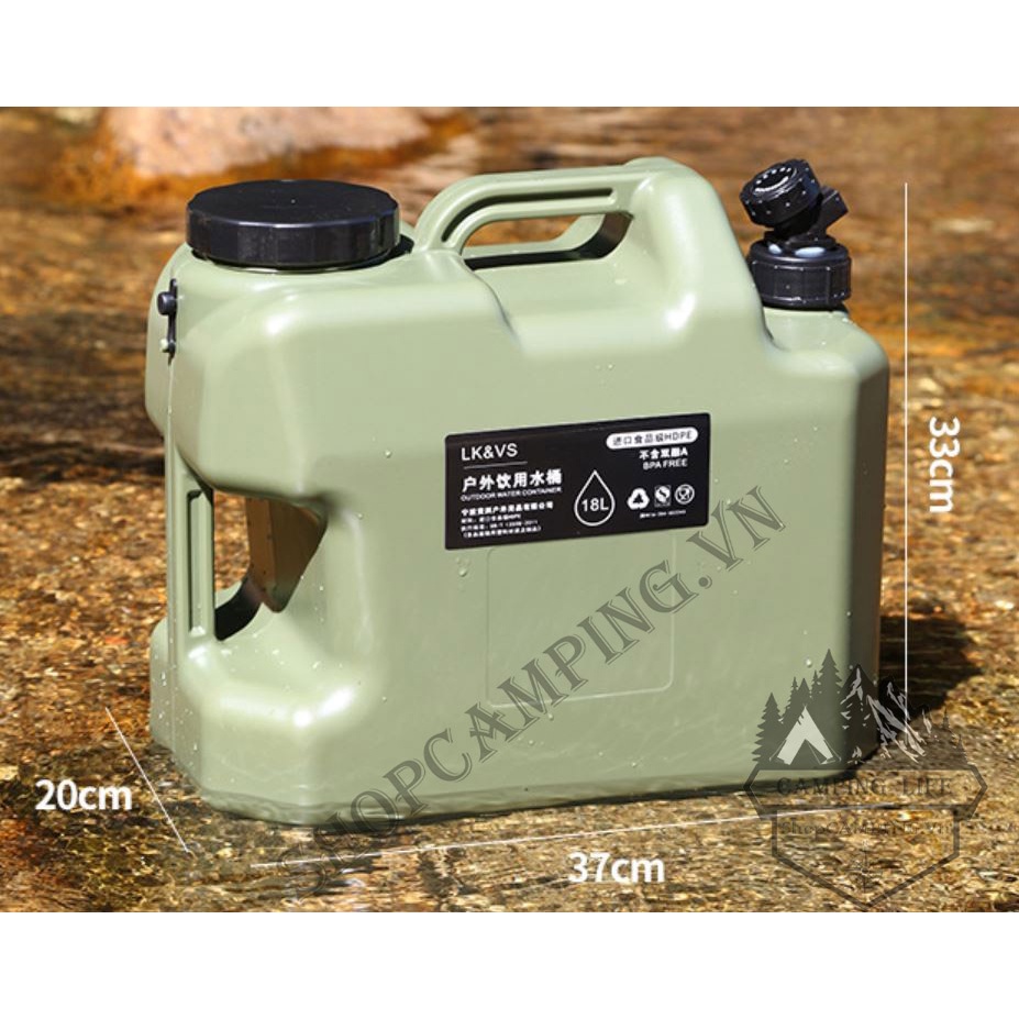 Bình đựng nước CLS 18L xanh rêu, thùng đựng nước dã ngoại cắm trại, du lịch - Camping VietNam