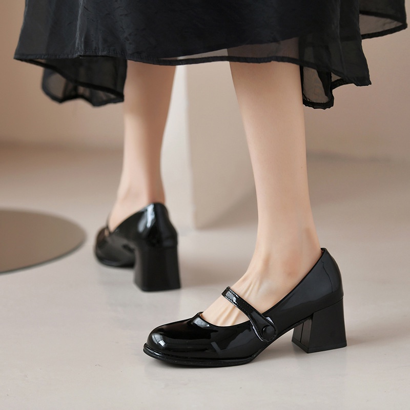 IELGY Giày Cao Gót Bằng Da Phong Cách Retro Pháp Thanh Lịch Dành Cho Nữ