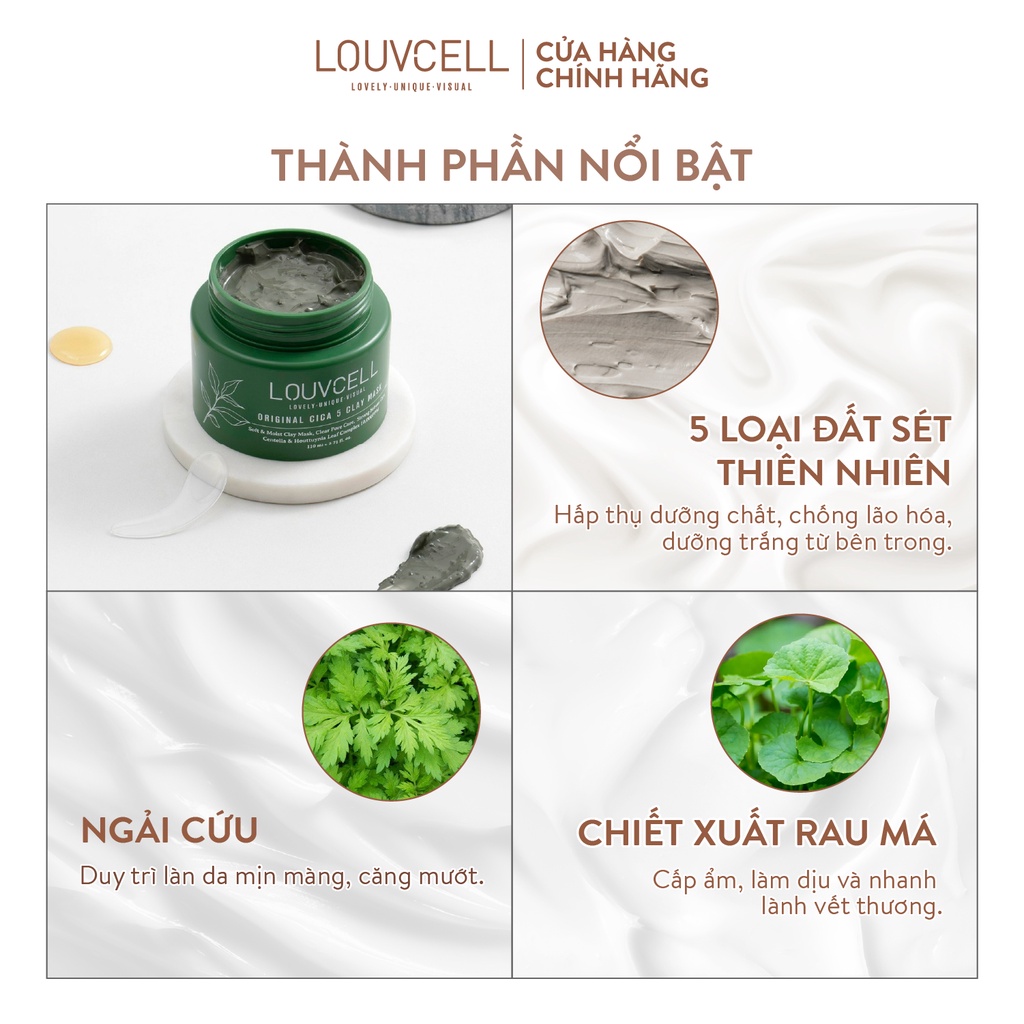 Mặt nạ 5 loại đất sét thảo dược Louv Cell Original Cica 5 Clay Mask 110 ml