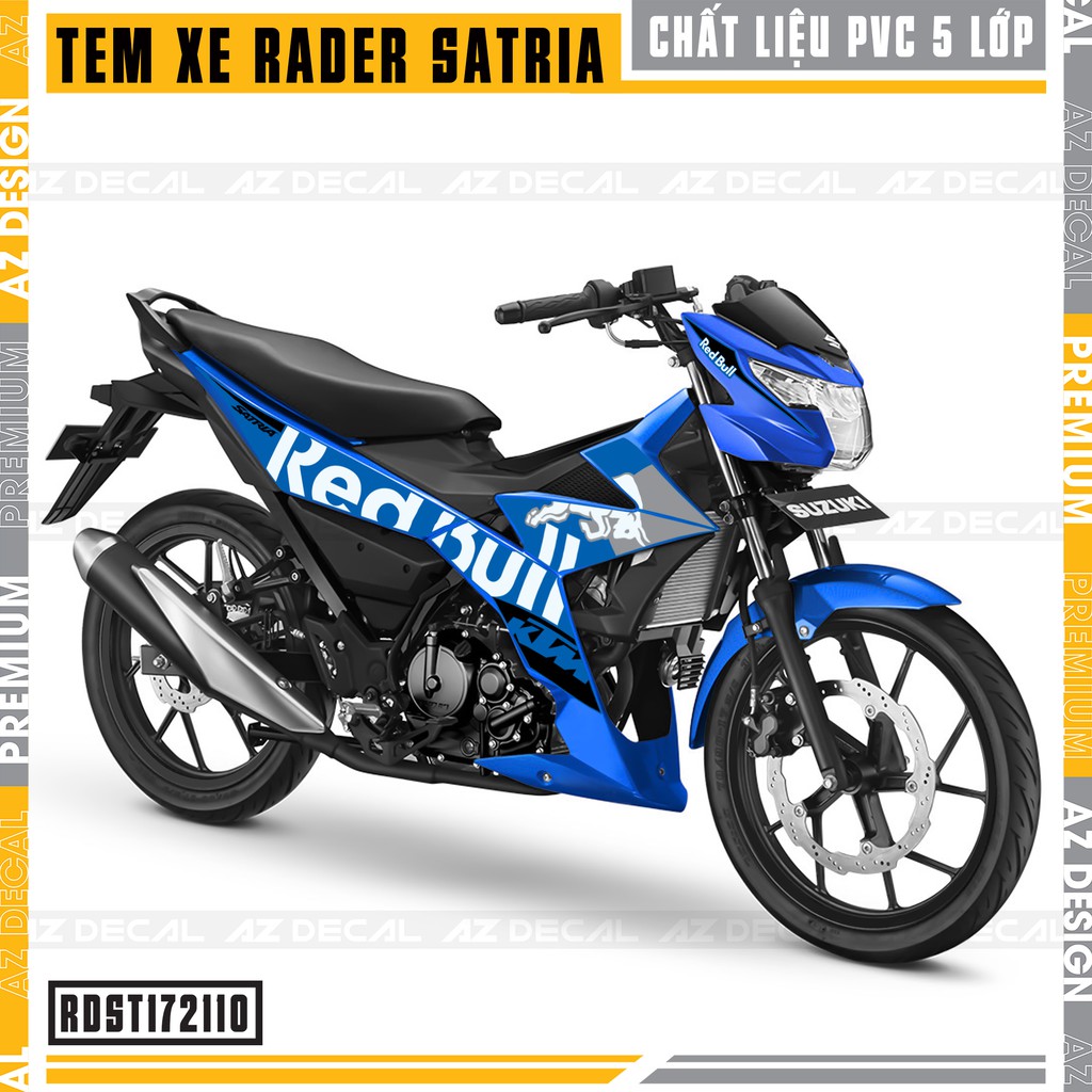 Tem Xe Suzuki Raider/Satria Mẫu Red Bull | RDST172110 | Chất Liệu Decal Chống Nước, Cắt Sẵn Dễ Dán Màu Đỏ Đen Trắng Xanh
