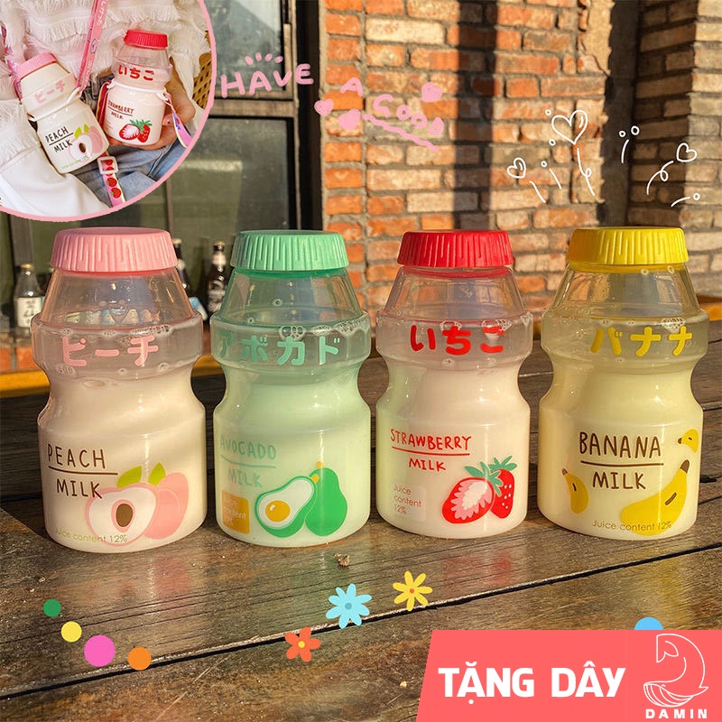 Bình Đựng Nước Nhựa Sữa Chua Cute 480ml, tặng dây đeo bình dễ thương | BigBuy360 - bigbuy360.vn
