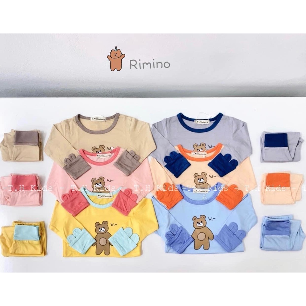 Bộ dài tay mỏng điều hòa phối màu tai gấu vải thun lạnh Rimino cho bé (6-16kg)