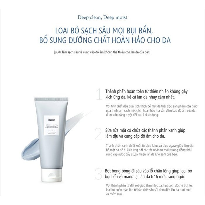 Sữa Rửa Mặt Huxley Cleansing Foam Deep Clean Deep Moist Dạng Tuýp 100G