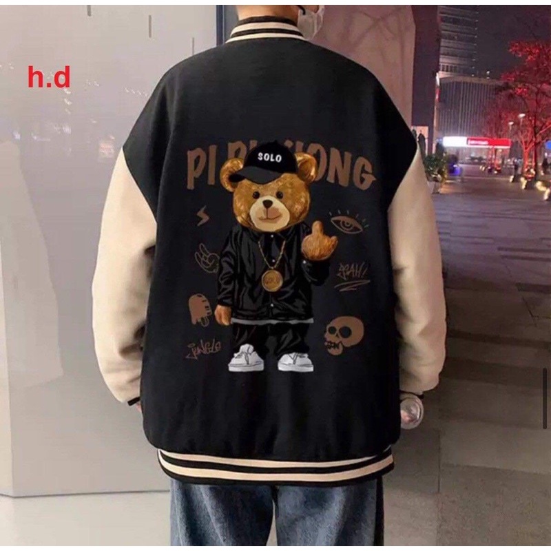 Áo khoác bomber Jacket nam nữ Gấu SoloChất nỉ vs gió chống nắng, giữ nhiệt ấmThời trang thu đông thể thao, Hàn Quốc