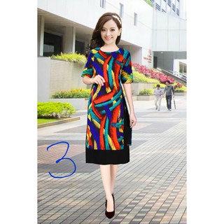 Set áo dài cách tân gấm thun kèm chân váy