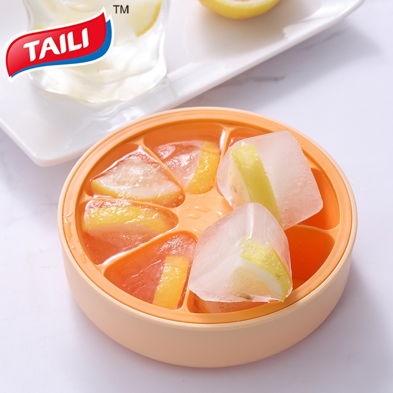 Khay làm đá TAILI hình quả cam bằng silicone với nắp đậy tiện dụng