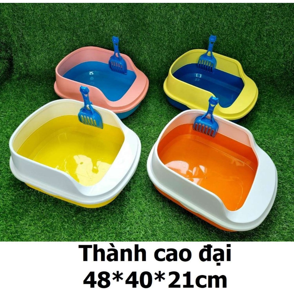 Chậu đi vệ sinh chó mèo , Hộp đựng cát thành cao cho mèo ( Tặng kèm xẻng xúc cát )