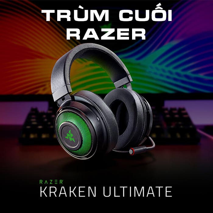 Tai nghe chơi game Razer Kraken Ultimate - Hàng chính hãng hỗ trợ âm thanh 7.1, có đèn led RGB đẹp hơn Logitech