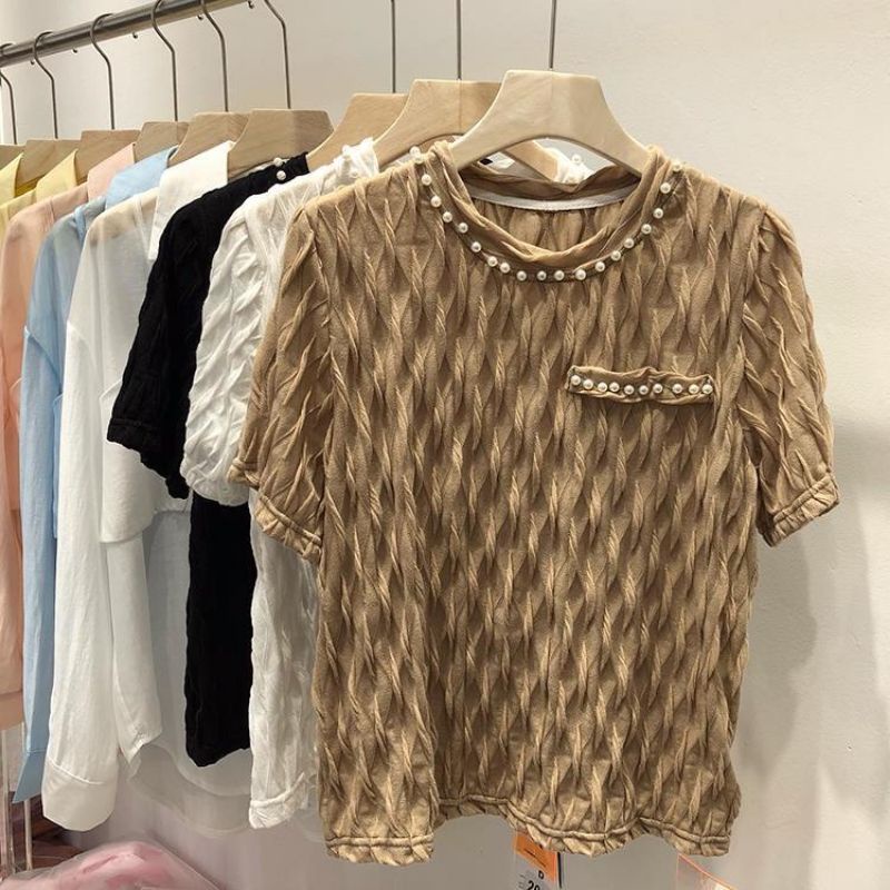 Áo sơ mi, áo phông cotton xốp có cổ đính ngọc trai bigsize 110kg