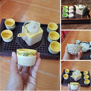 Bộ ấm chén men rạn nứt - Dáng vuông