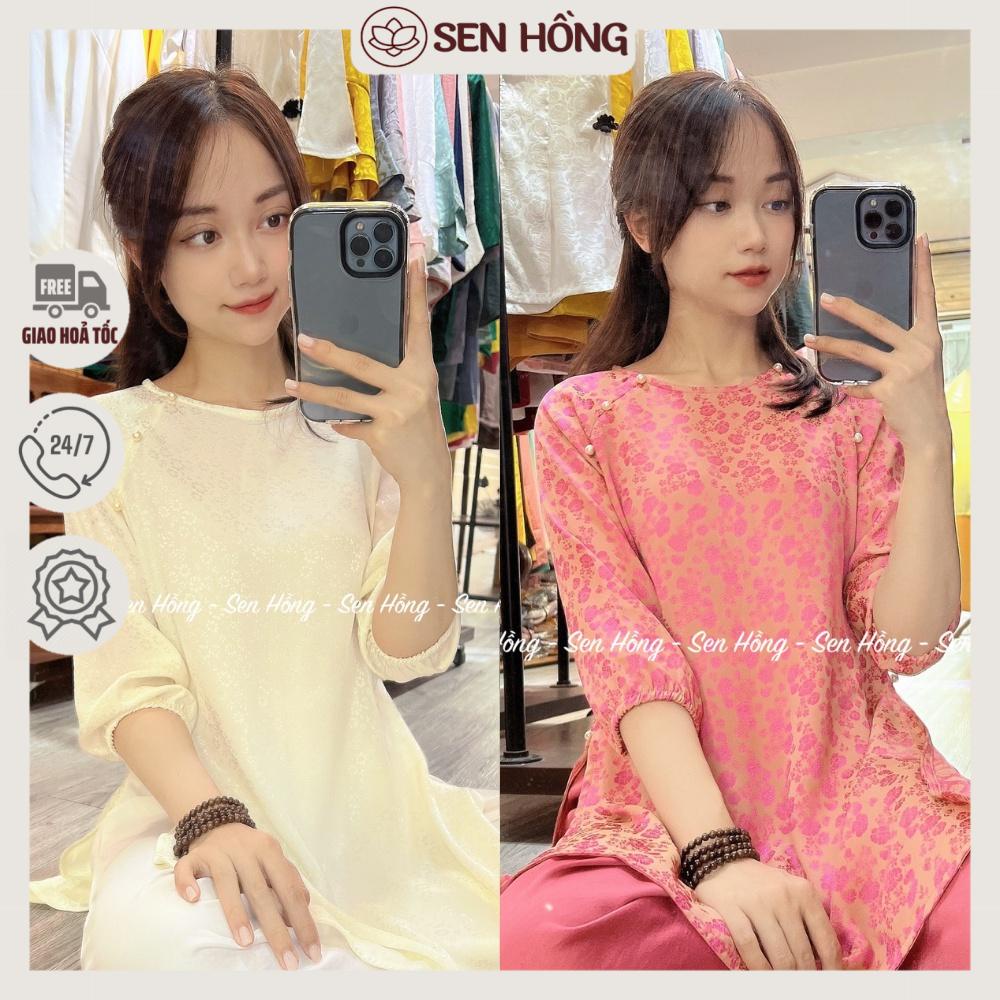 QUẦN ÁO ĐI CHÙA CAO CẤP GẤM THÁI TUẤN - Mẫu cách tân đính cúc ngọc sang chảnh # pháp phục quần áo Phật tử nữ CT01