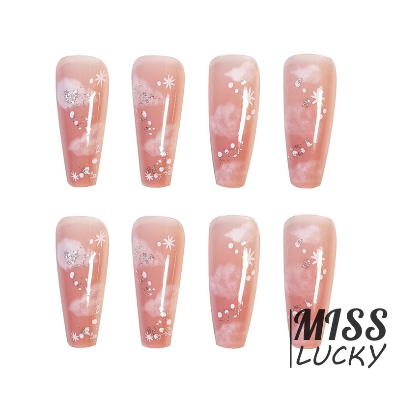 Bộ 24 cái móng tay giả trang trí màu nude tháo được tiện dụng