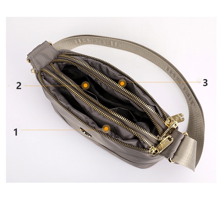 Túi Đeo Chéo Vai Bằng Nylon Màu Trơn 3 Lớp Sức Chứa Lớn Chống Nước Cho Nữ