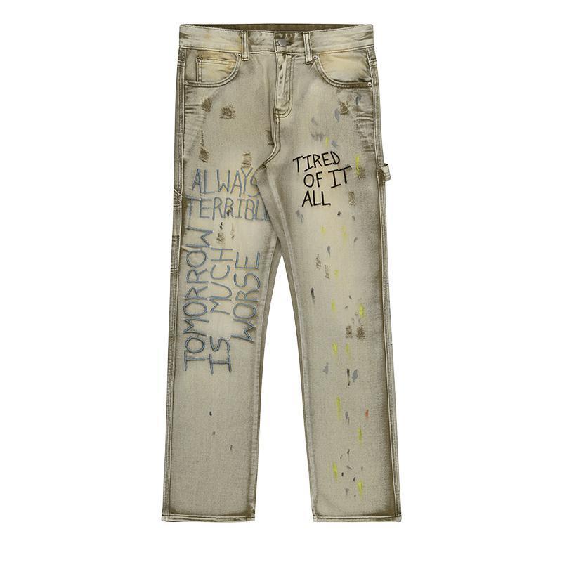 Quần Jeans Dài Lưng Cao Ống Rộng Thêu Họa Tiết Phong Cách Hip Hop Thời Trang Mùa Thu Mới Cho Nữ