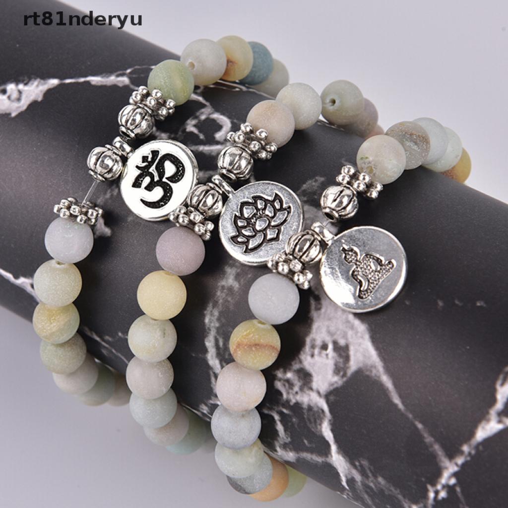 [rt81nderyu] Women Men Matte Amazonite Stone Lotus Buddha Yoga Bracelets Chakra Mala Beads [rt81nderyu]