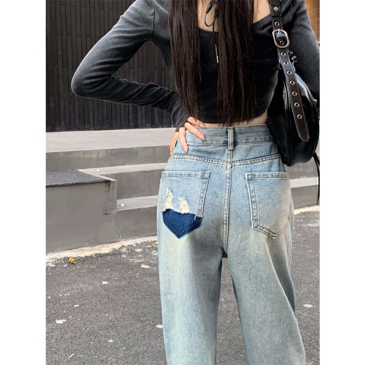 Quần Jean Ống Rộng Lưng Cao Màu Sắc Tươi Sáng Phong Cách retro Mỹ Cho Nữ