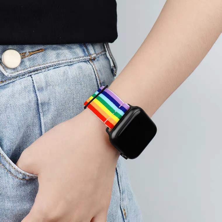 Dây đeo sợi nylon co giãn có thể điều chỉnh thích hợp cho đồng hồ thông minh Apple Watch 40mm 44mm 42mm 38mm