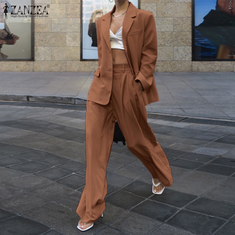 ZANZEA Set Áo Khoác Blazer + Quần Dài Lưng Thun Thời Trang Nữ