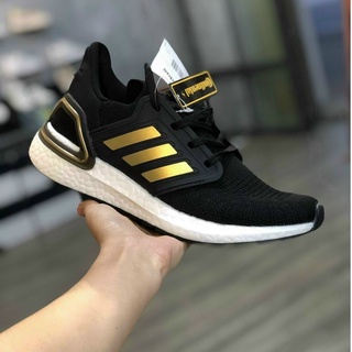 Giày thể thao sneaker ULTRABOOST 6.0 đen viền vàng chất vải co giãn 4 chiều mềm mịn thời trang