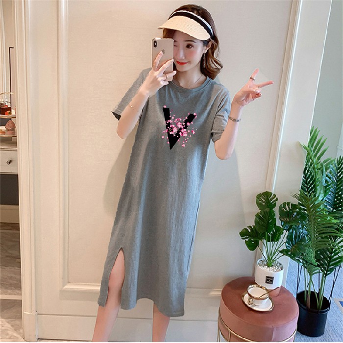 Đầm Thun Nữ Ngắn Tay Cổ Tròn Thời Trang Hàn 95% Cotton