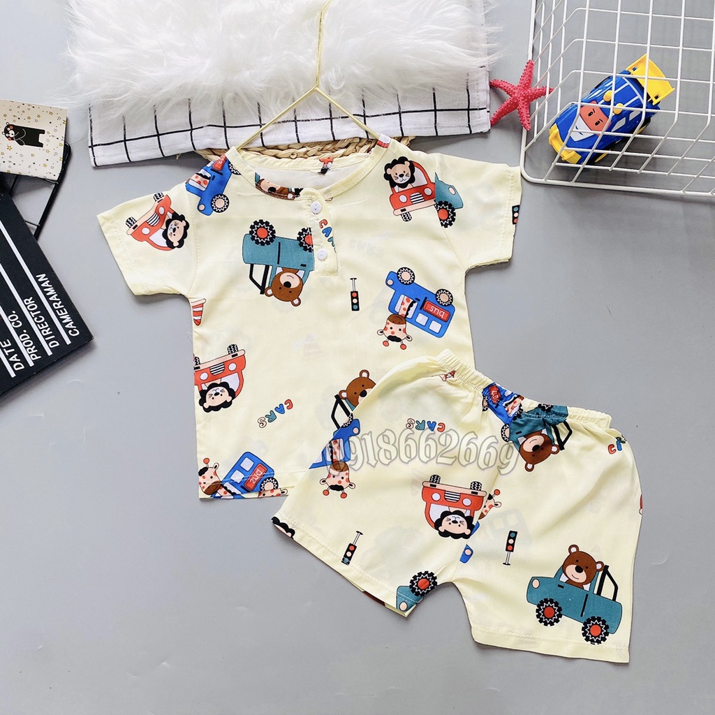 Bộ cộc hè bé trai, vải lanh lụa ( tole) loại 1 size 5-22 kg