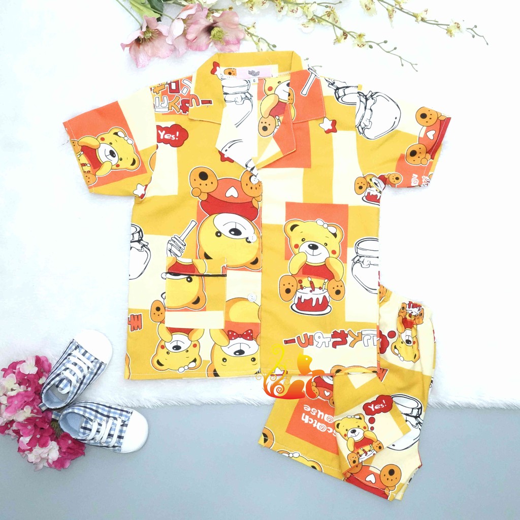 [Mã FAMAYFA2 giảm 10K đơn 50K] Đồ Bộ Mặc Nhà &quot;Gấu Yes!&quot; Quần Đùi Pijama Kate Thái - Cho Bé 16 - 42kg.