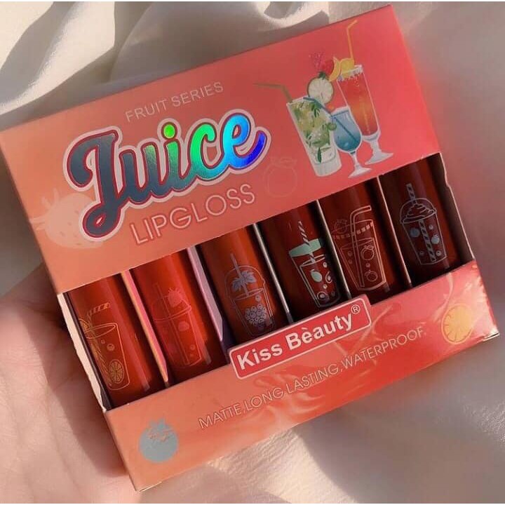 🍓🍓Set 6 son kem Juice Matte Kiss Beauty 🍑💄Bảng màu : cam đào, cam tươi, đỏ cam , đỏ cam đất, đỏ nâu, hồng san hô 💋