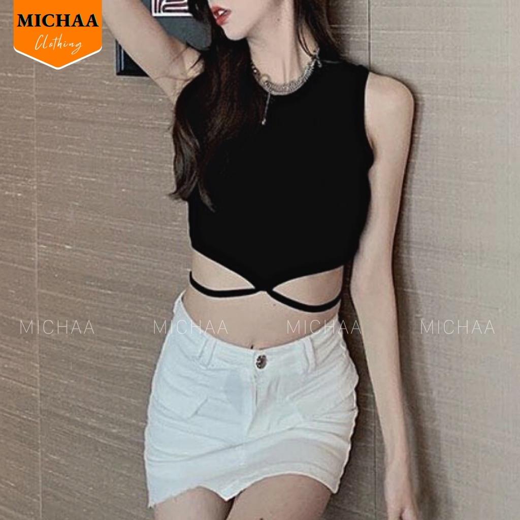 Áo Croptop Ba Lỗ DÂY QUẤN BỤNG Nữ Thun Gân Kiểu Ôm Body Sexy Ulzzang - MICHAA