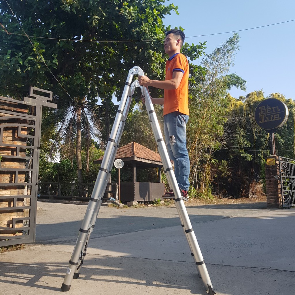 Thang nhôm rút đôi đa năng, Cao 5.6M, rút gọn tiện mang theo, nhôm 6063 bền, nhẹ - Bảo hành hãng 12T