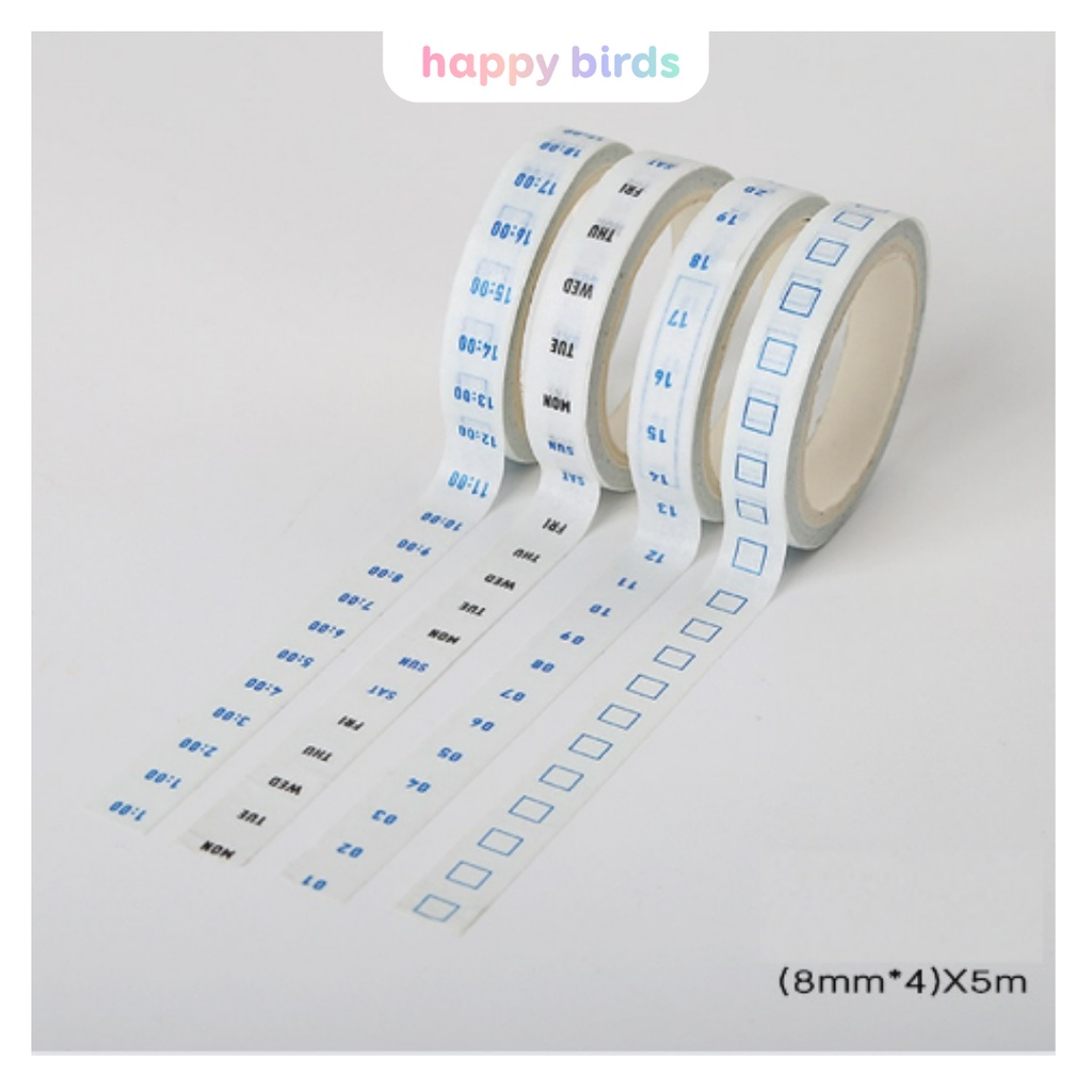 Băng keo giấy washi tape bộ 4 cuộn ngày tháng năm trang trí bảng kế hoạch, thời gian biểu HappyBirds