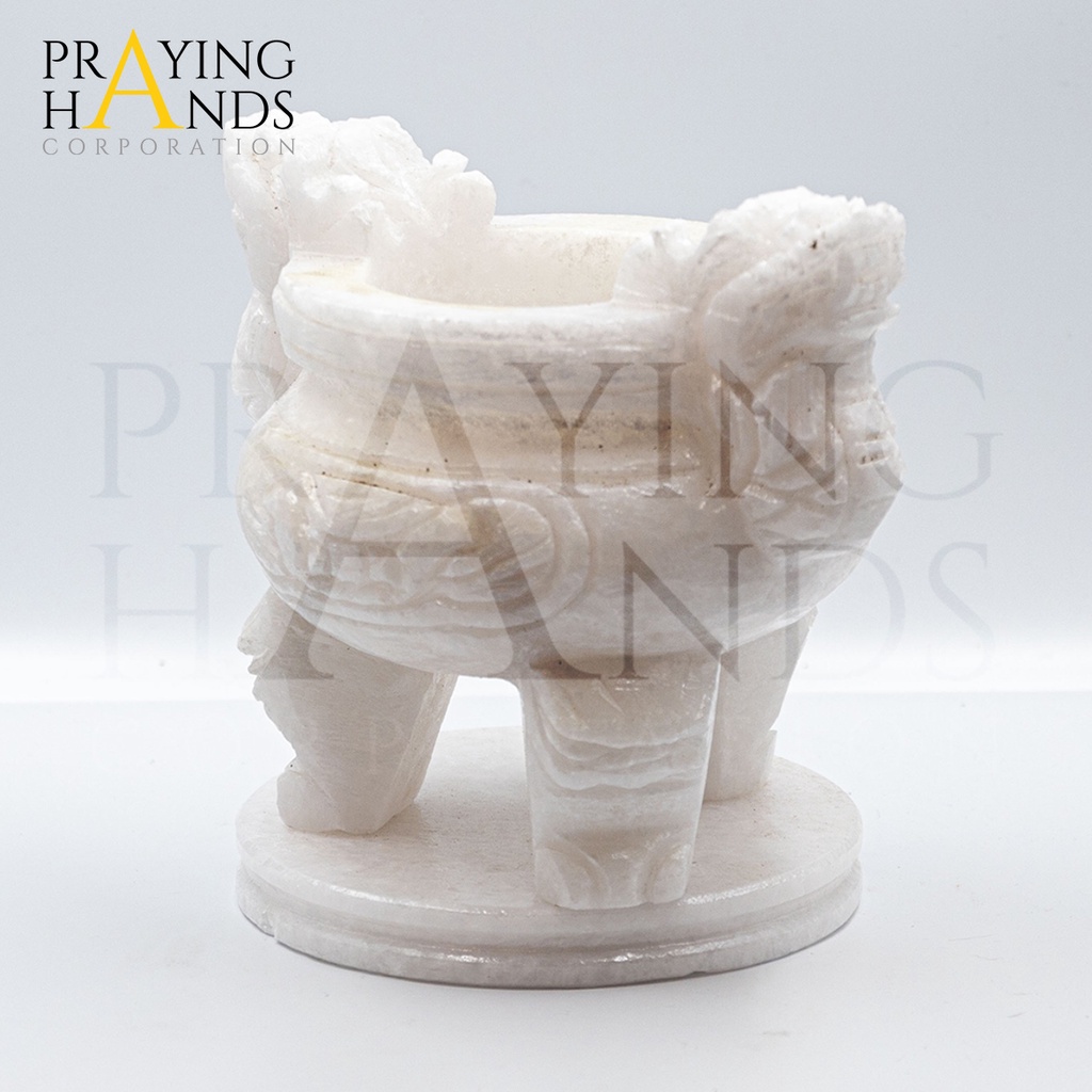 Lư Hương Bằng Đá Nguyên Khối Trắng