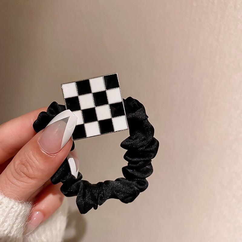 Dây cột tóc 17KM mặt hình vuông/trí tim hoạ tiết kẻ sọc đen đơn giản phụ kiện tóc xinh xắn cho nữ