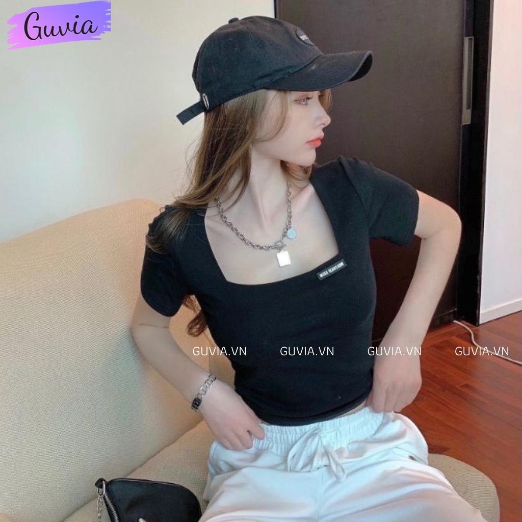 Áo Croptop Nữ Cổ Vuông LOGO Tay Ngắn Ôm Body Sexy Chất Thun Tăm Trẻ Trung GUVIA | WebRaoVat - webraovat.net.vn