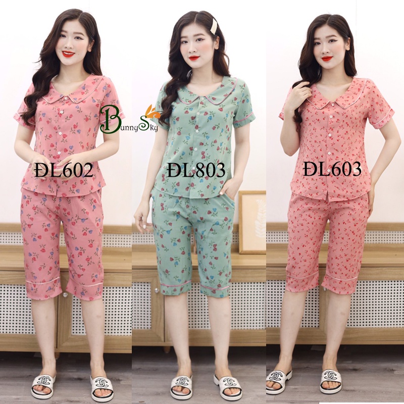 [Bunnysky] Đồ bộ mặc nhà  chất đũi mặc bao đẹp,quần áo nữ sau sinh mặc thoải mái