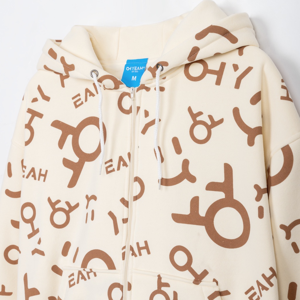 Áo Hoodie Zip 2 Lớp Unisex Local Brand OHYEAH LOGO - Kem / Nâu Cam