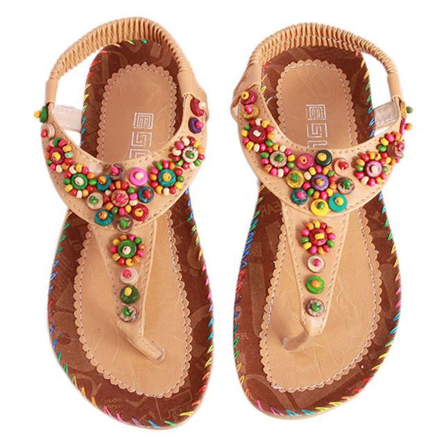 Sandal xỏ ngón đi biển đính hạt nhiều màu phong cách Bohemian cho nữ