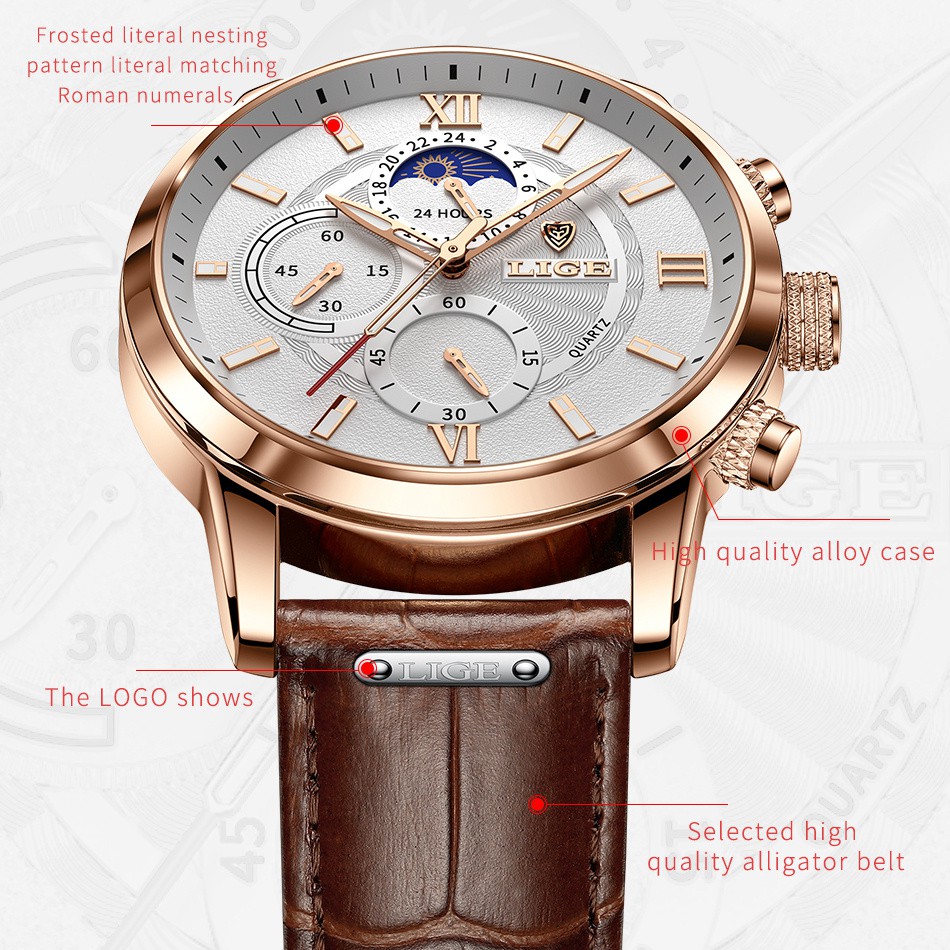 LIGE Đồng Hồ Quartz Chống Thấm Nước, Kiểu Dáng Thời Trang Cho Nam | BigBuy360 - bigbuy360.vn