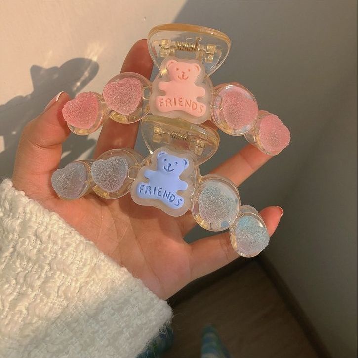 Jiashucheng Kẹp Gấu Gummy Gummy!Kẹp Tóc Hình Trái Tim / Cá Mập Hoạt Hình Màu Hồng Dễ Thương Cho Bé Gái