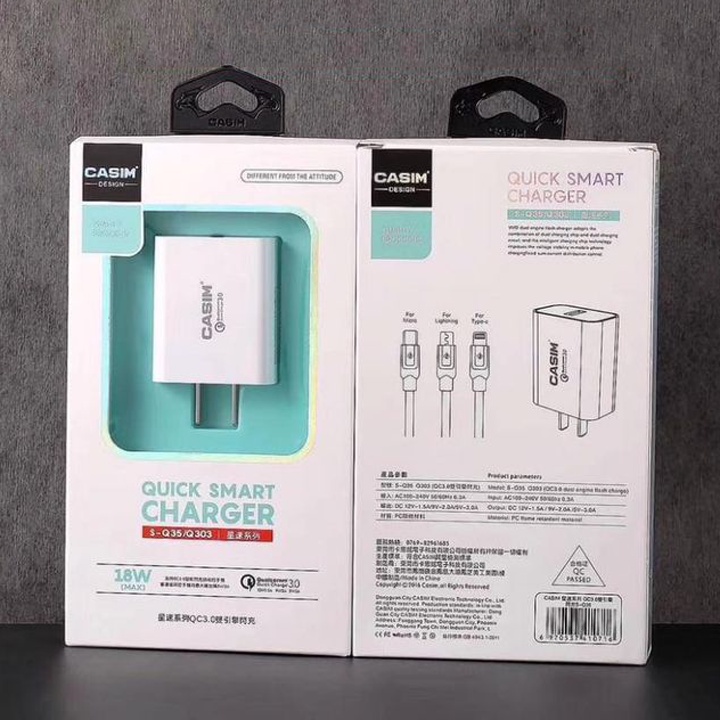 Củ cốc Sạc Nhanh 18W CASIM S-Q35 Tương thích Nhiều thiết bị - Hàng chính hãng - Bảo hành 10 năm Mario Case