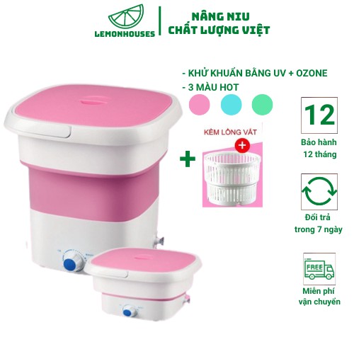 Máy Giặt Mini Gấp Gọn Chính Hãng Khử Khuẩn Tia UV, Vắt khô bảo hành 12 tháng nhà sản xuất