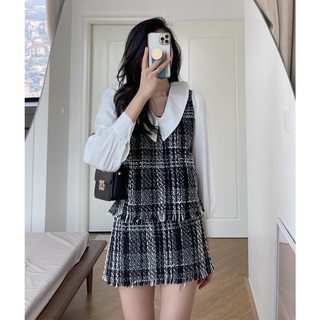 (ảnh thật) Audrey Set dạ tweed phối cổ peterpan tay bồng 583