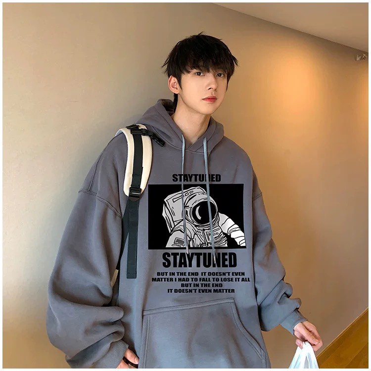 Áo hoodie,Áo hoodie unisex nỉ bông fom rộng hình in phi hành gia nam nữ mặc cực chất